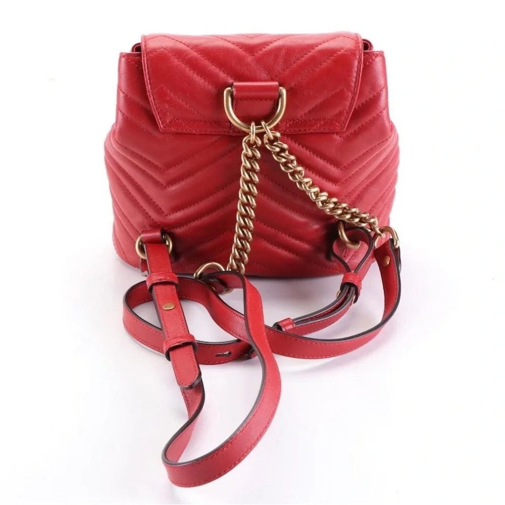 Gucci GG Marmont Chevron Red Leather Backpack Bag Purse - Picture 3 of 10